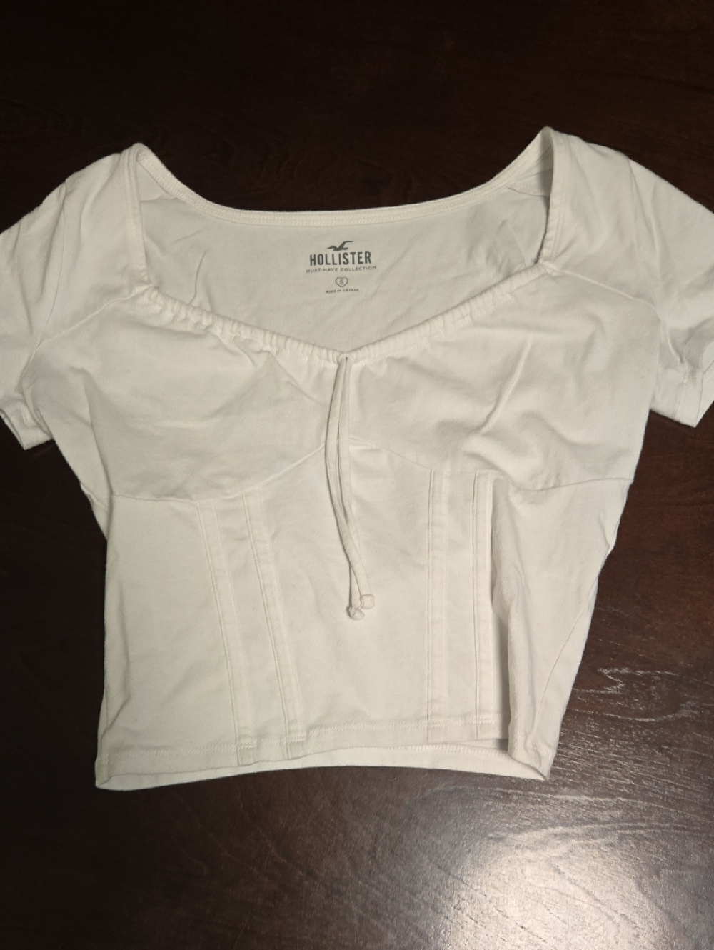 Hollister White Scoop-Neck Drawstring Crop Top